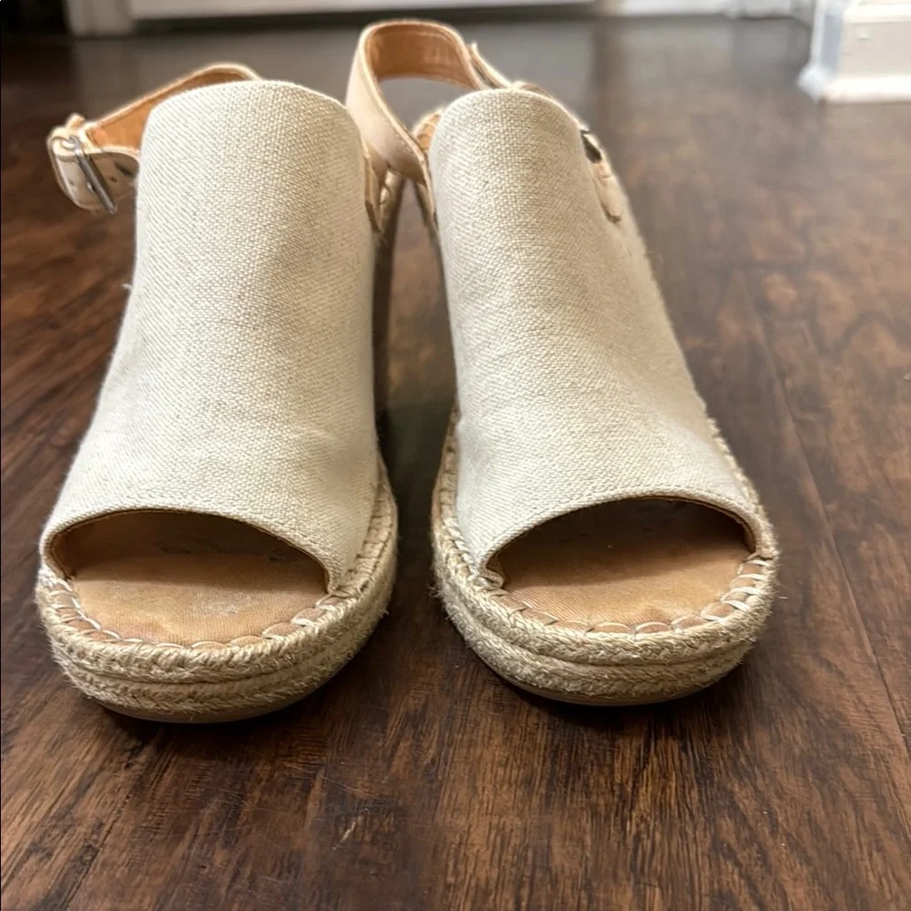 Toms Beige Canvas Espadrille Wedge Sandals